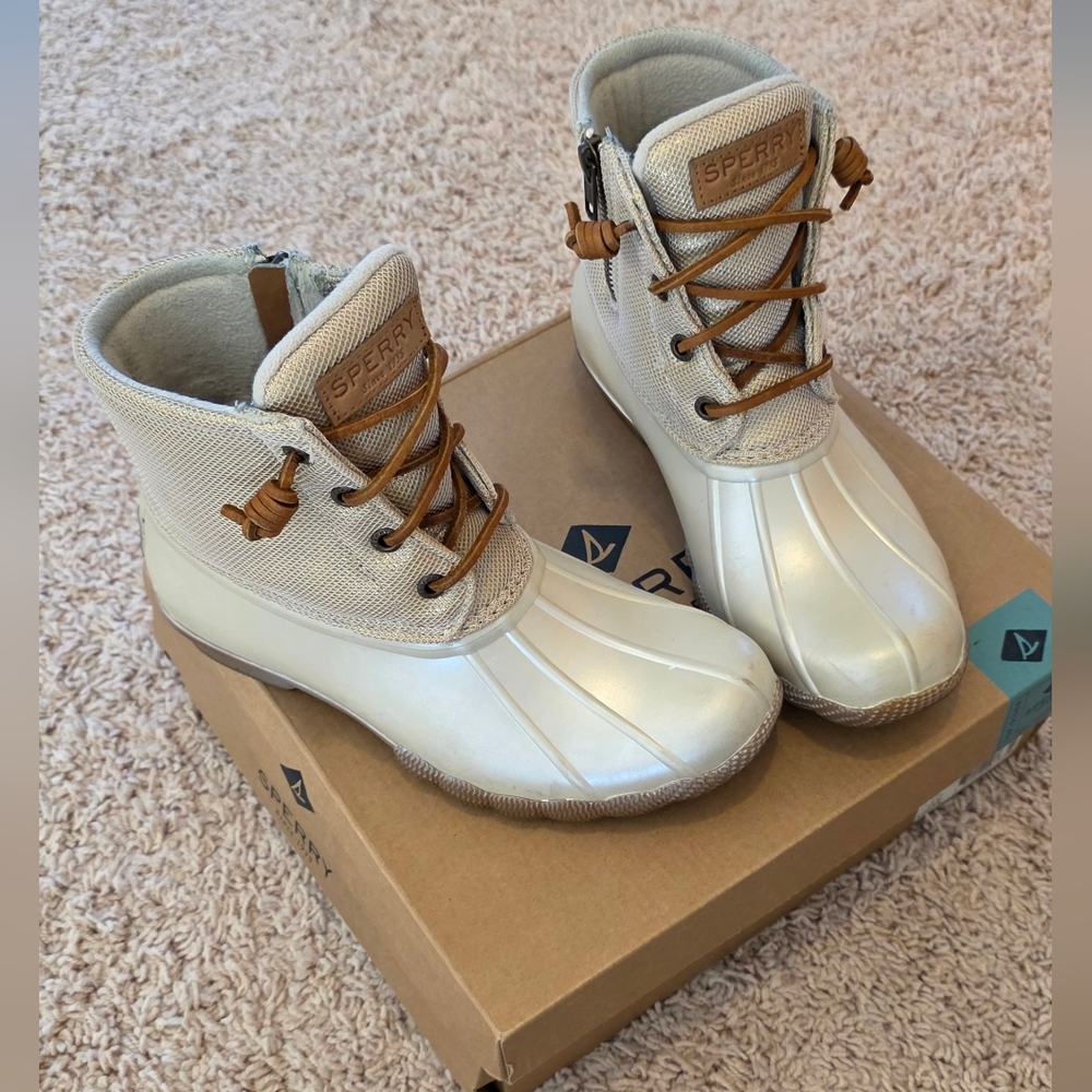 Sperry Saltwater Pearlized Ivory Duck Boots
